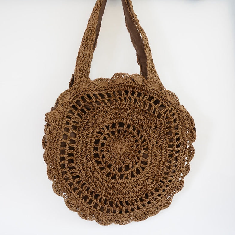 Bohemian Straw Bags for Women Big Circle Beach Handbags Summer Vintage Rattan Bag Handmade Kintted Travel Bags