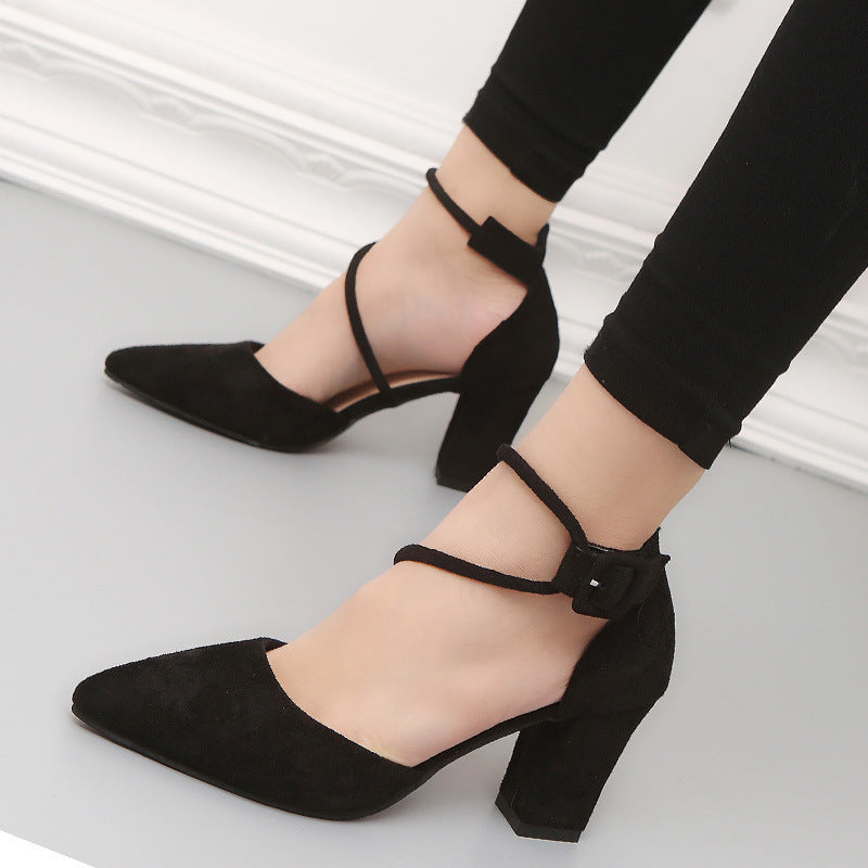New European crude with suede shallow mouth foot ring Strap Ladies High Heels Sandals