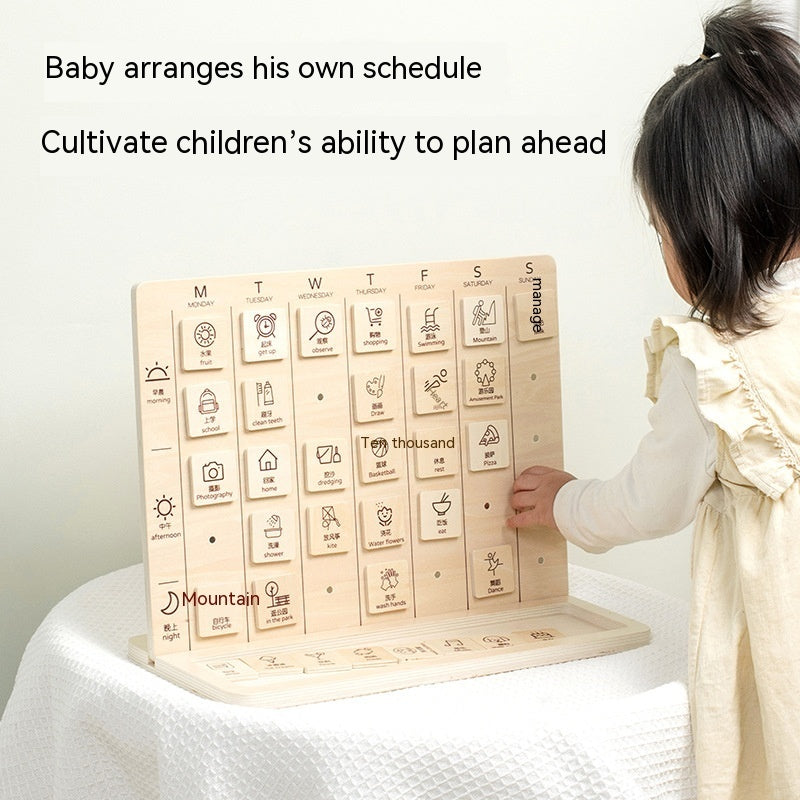 Children's Wooden Punch Card Multipurpose Daily Weekly Planner