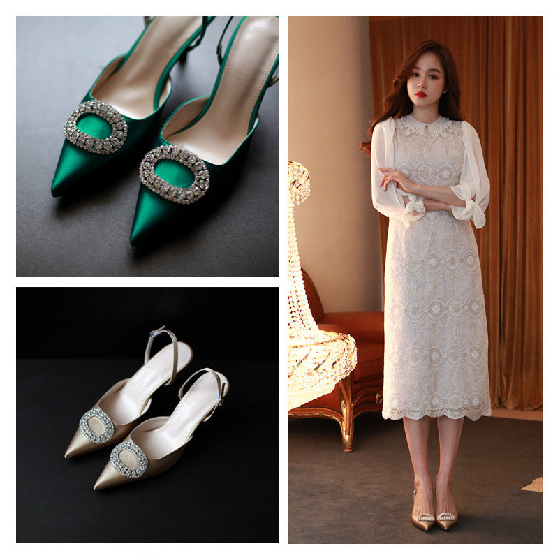 Escarpins élégants à talons hauts et strass pour femmes, chaussures de mariage, sandales de soirée à bride à boucle et cristal