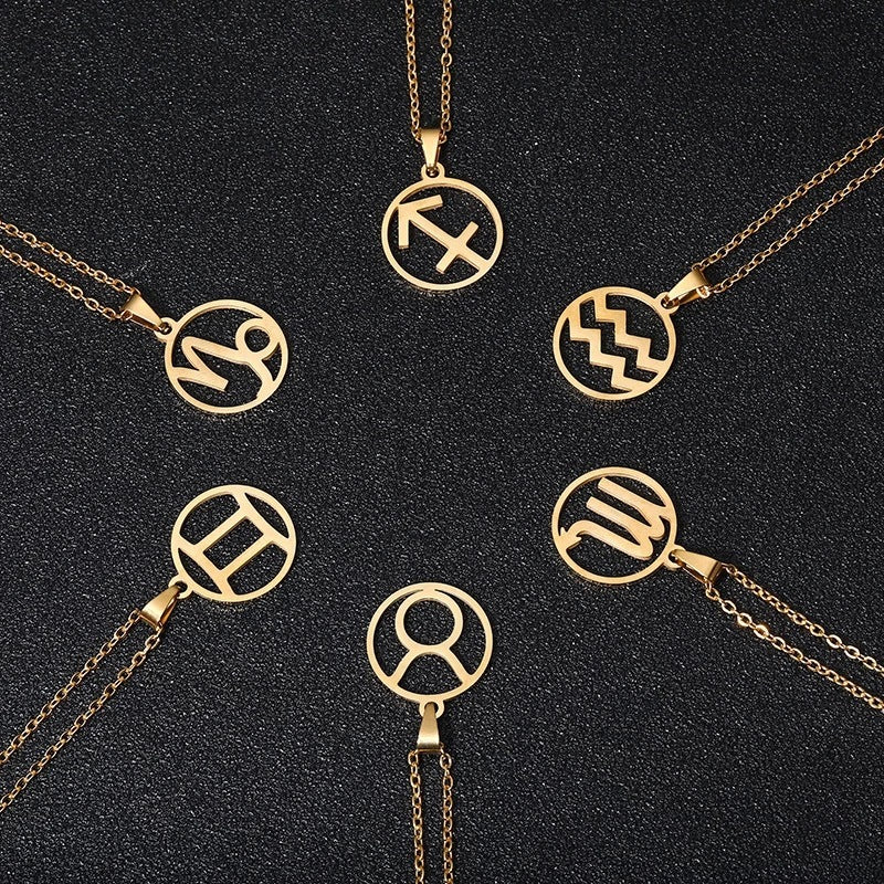Collier en acier inoxydable plaqué sous vide avec 12 constellations