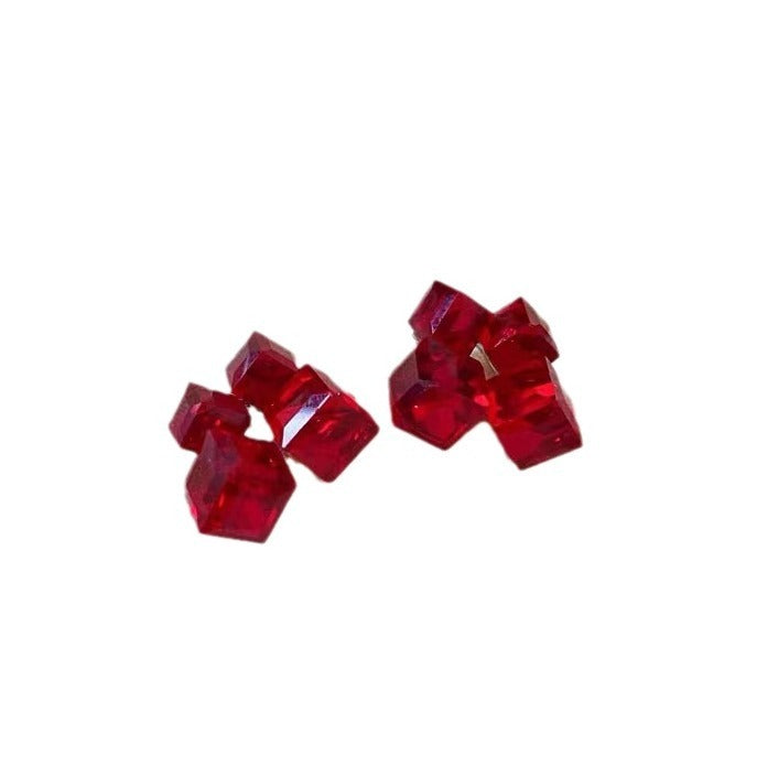 Light Luxury Geometric Color Matching Three-dimensional Crystal Cube Sugar Ear Studs
