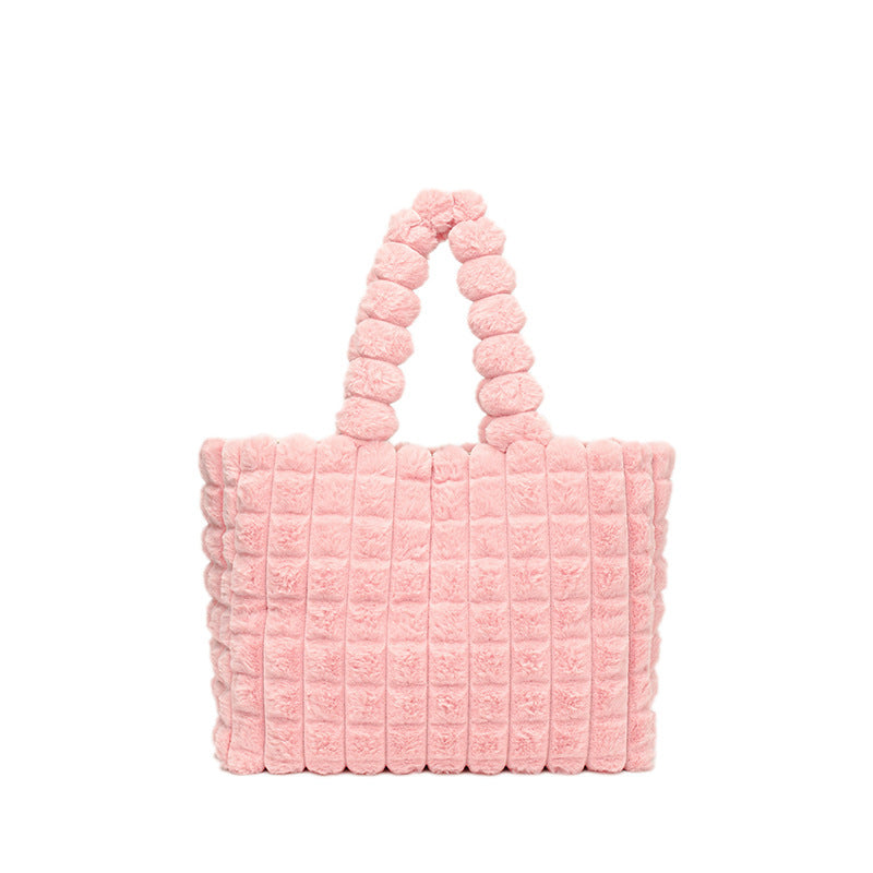 Sacs à main à carreaux, mode hiver, grande capacité, sac de shopping en peluche, style coréen, sacs fourre-tout de luxe personnalisés pour femmes