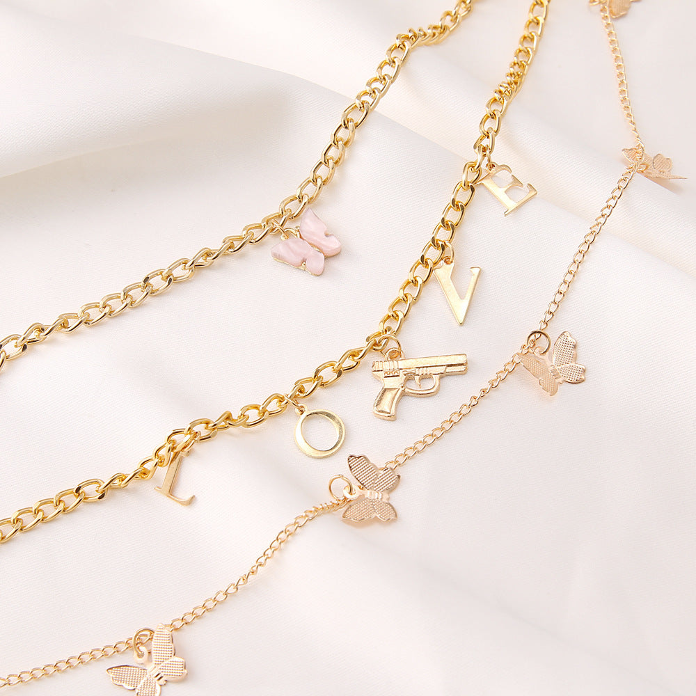 Collier chaîne papillon pour femme, ensemble de colliers à pendentifs multicouches pour femme