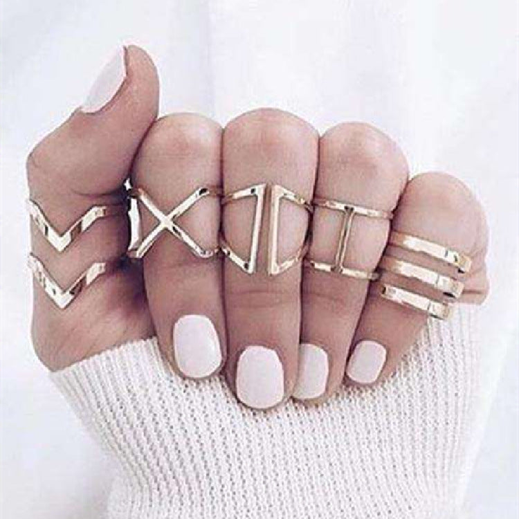 Fashion Personality Cross V Shape Geometric 5 Piece Rings