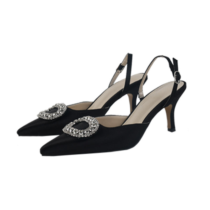 Escarpins élégants à talons hauts et strass pour femmes, chaussures de mariage, sandales de soirée à bride à boucle et cristal