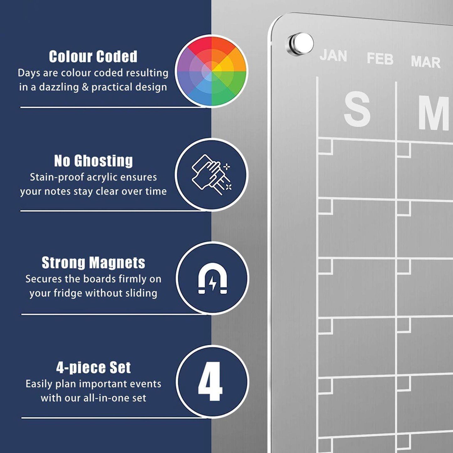 Magnetic Acrylic Fridge Calendar, 2pcs, Monthly Planner & Blank Planner Board
