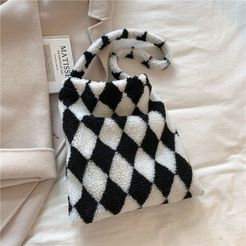 Sacs à bandoulière en peluche pour femmes, motif cœur d'amour, sacs de courses d'hiver