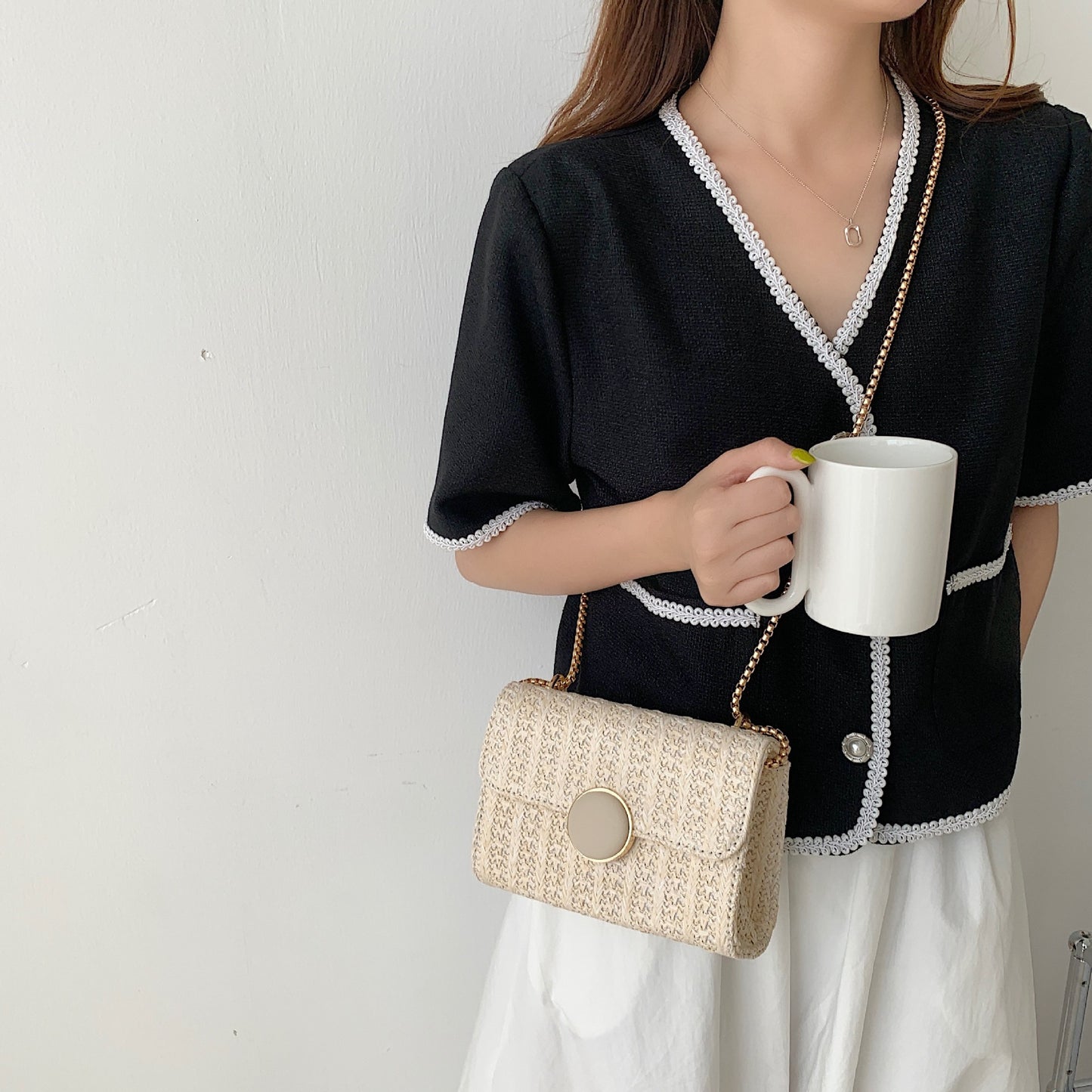 Wide shoulder strap small square bag Korean version all-match