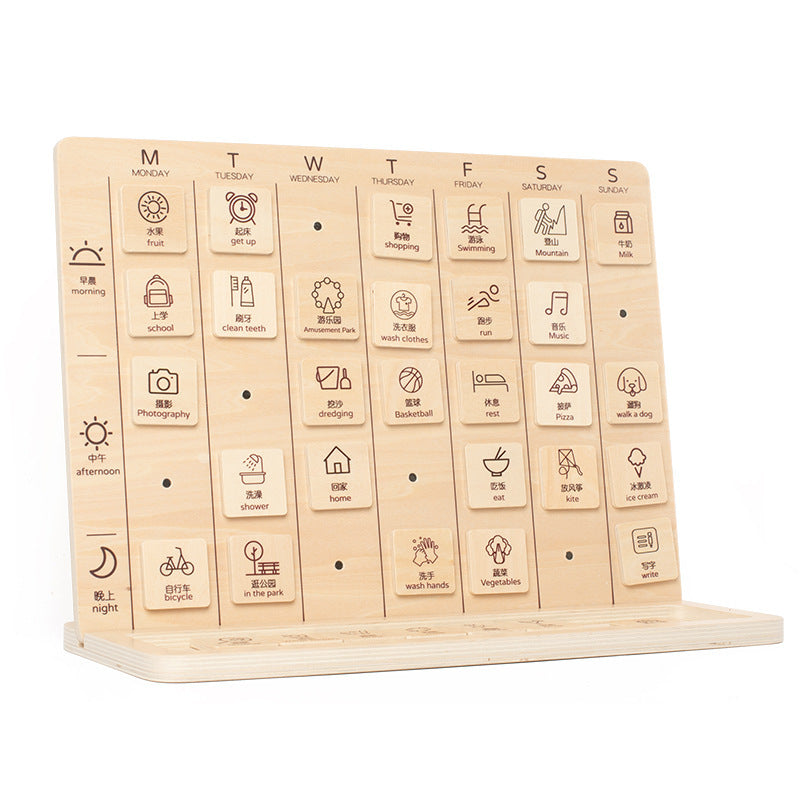 Children's Wooden Punch Card Multipurpose Daily Weekly Planner