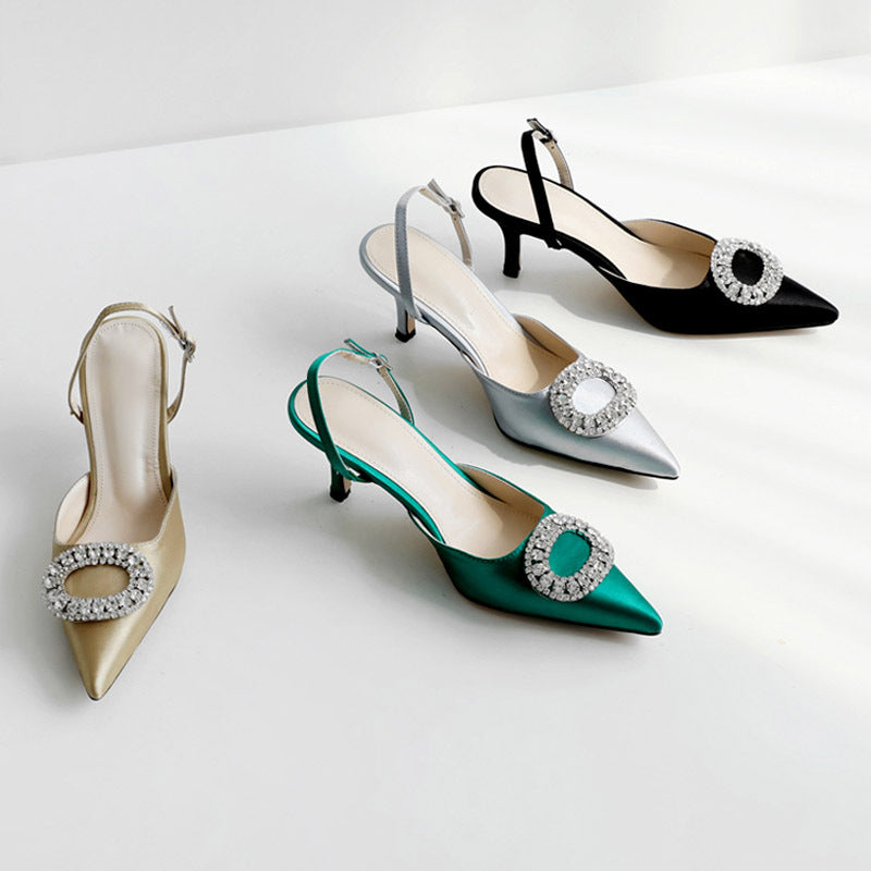 Escarpins élégants à talons hauts et strass pour femmes, chaussures de mariage, sandales de soirée à bride à boucle et cristal