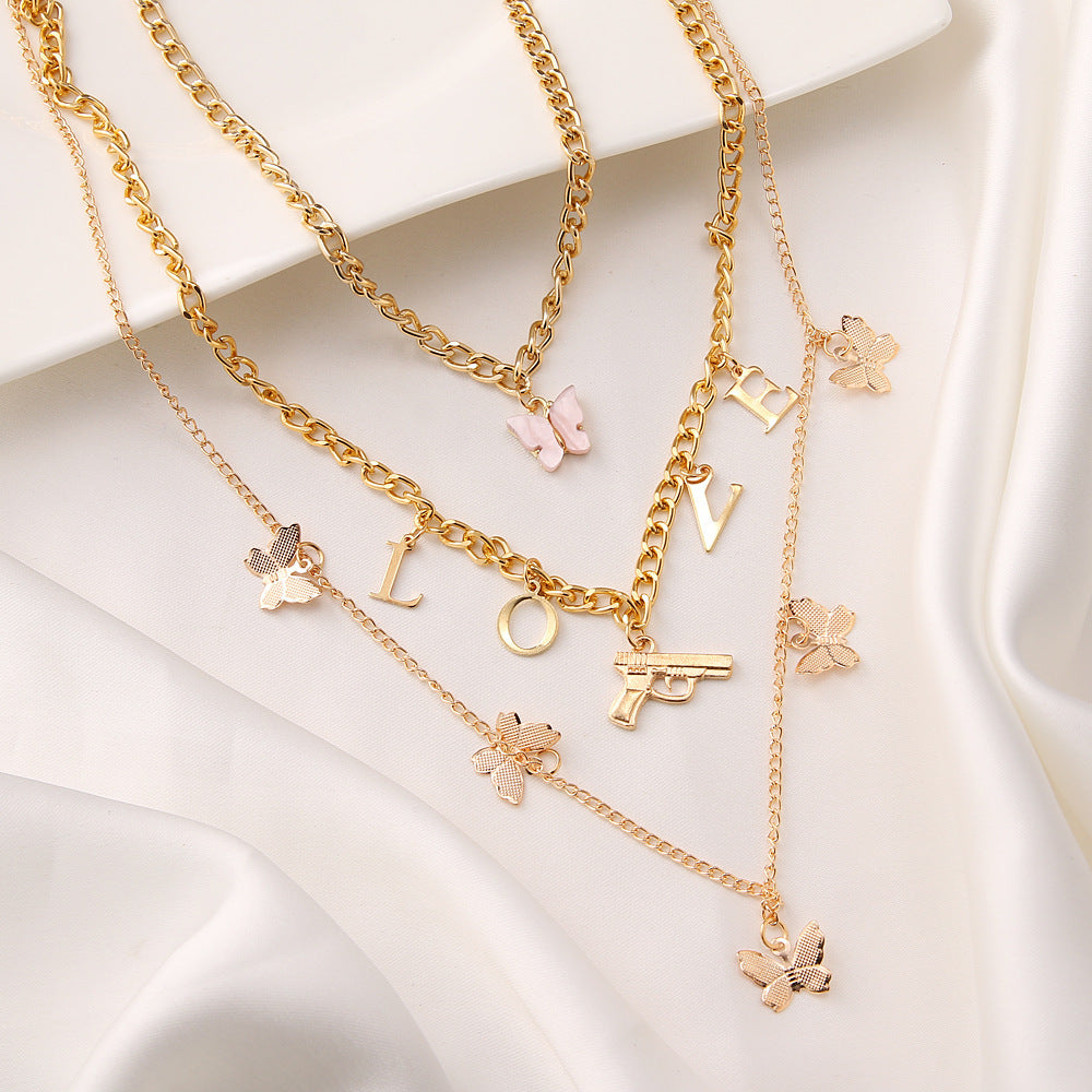 Collier chaîne papillon pour femme, ensemble de colliers à pendentifs multicouches pour femme