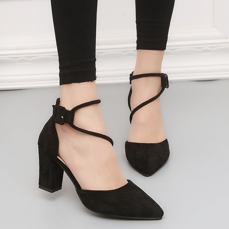 New European crude with suede shallow mouth foot ring Strap Ladies High Heels Sandals
