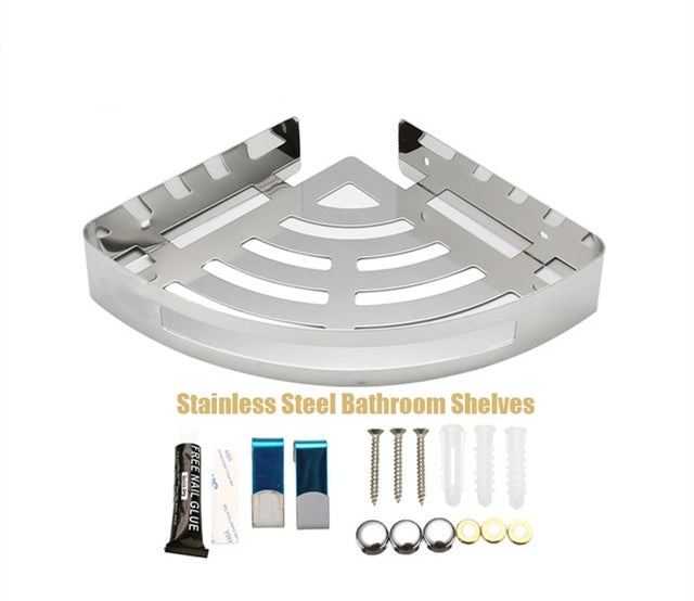 Bathroom corner shelf for toilet accessories