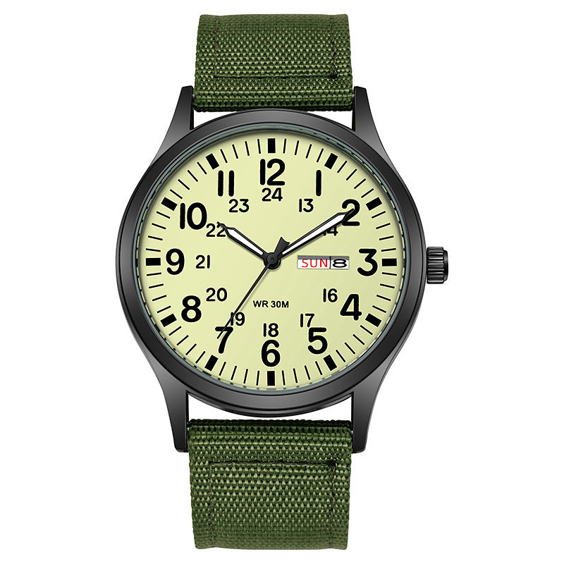 Men's Nylon Quartz Watch Luminous Woven Calendar Week Display