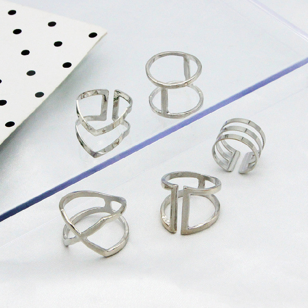 Fashion Personality Cross V Shape Geometric 5 Piece Rings