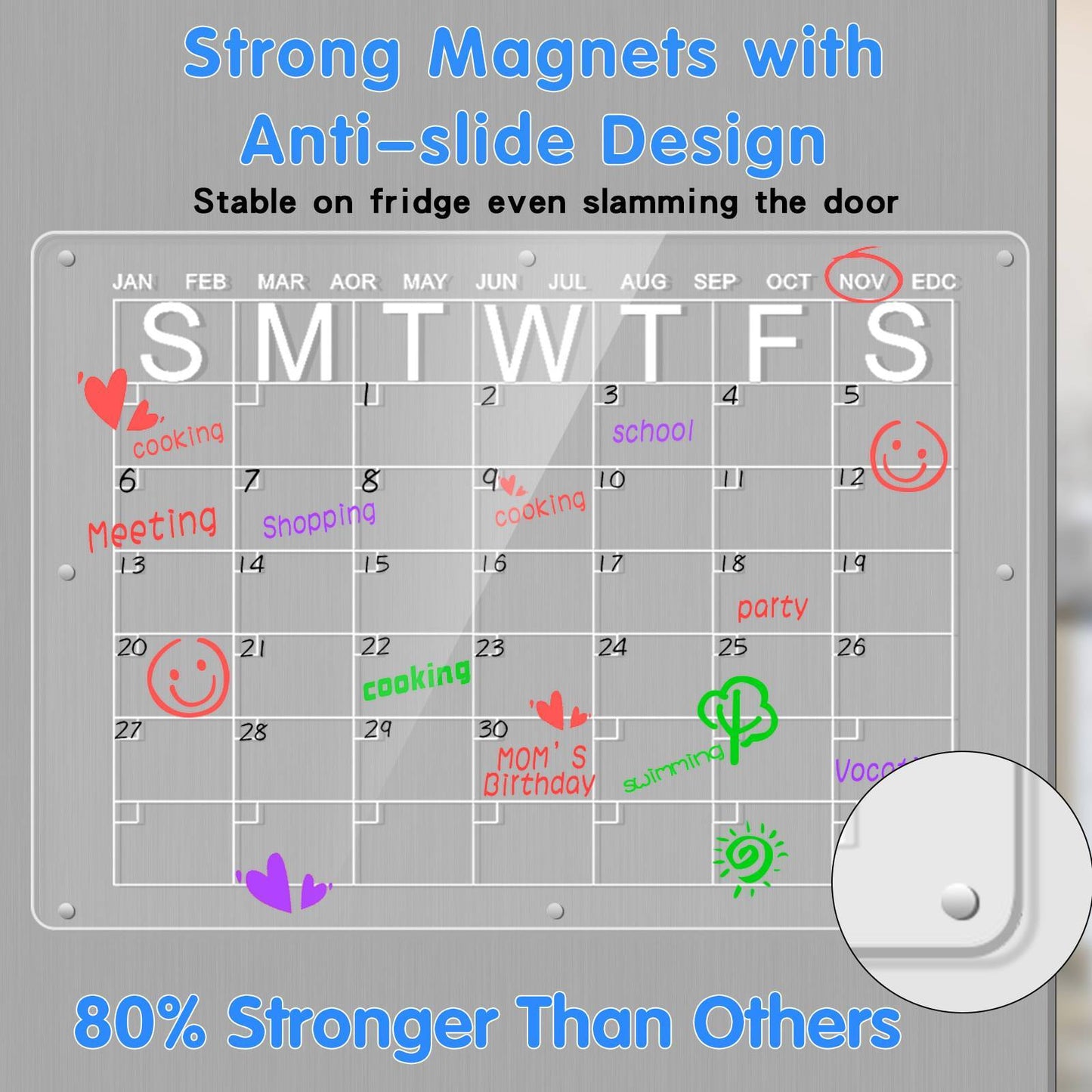 Magnetic Acrylic Fridge Calendar, 2pcs, Monthly Planner & Blank Planner Board