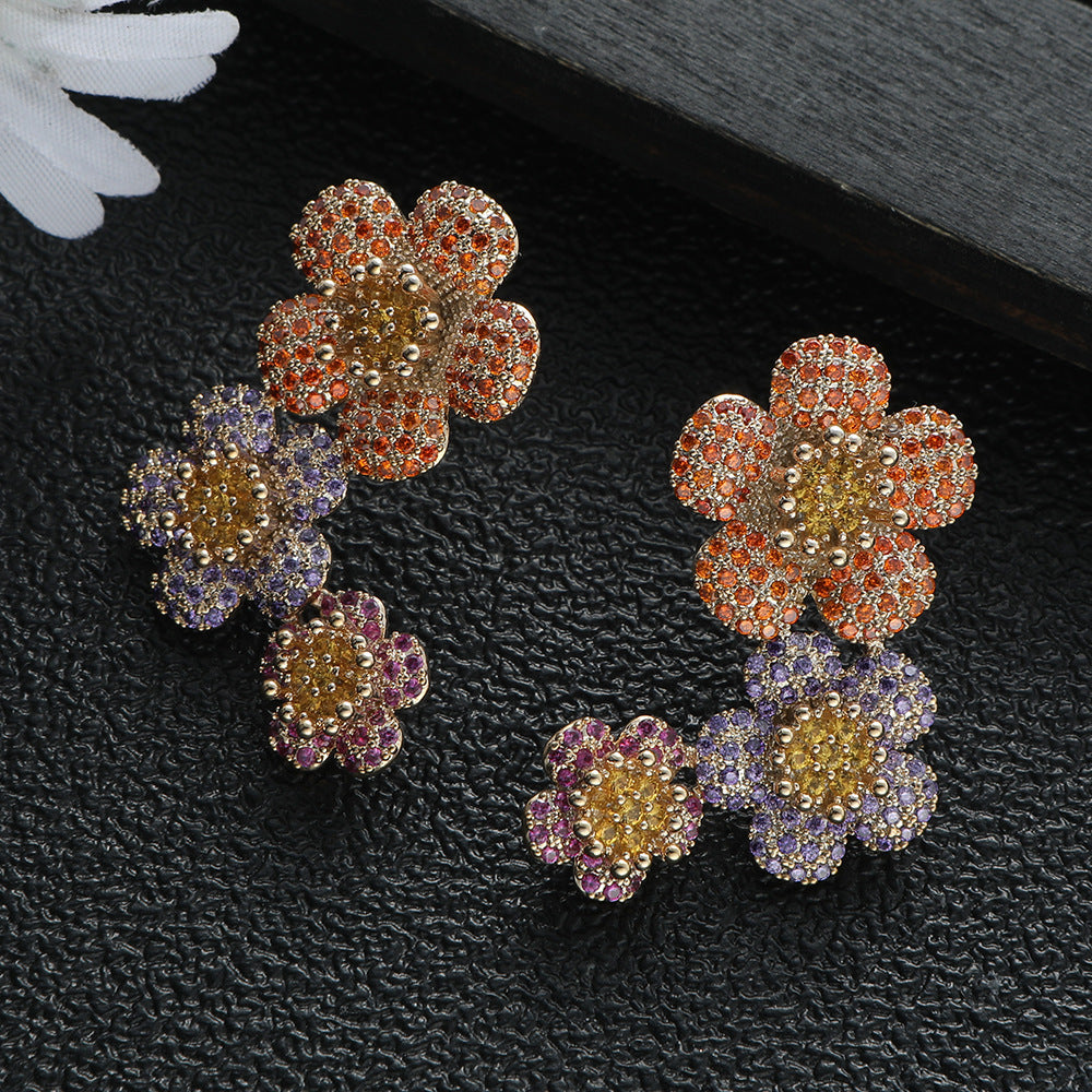 Heavy Industry Irregular Three-dimensional Peach Blossom Earrings