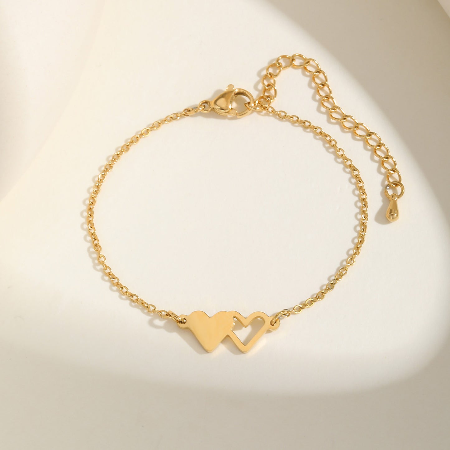 Stainless Steel Doppel Herz Bracelet Gold Women's