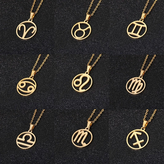 Vacuum Plating Color Retaining 12 Constellation Stainless Steel Necklace