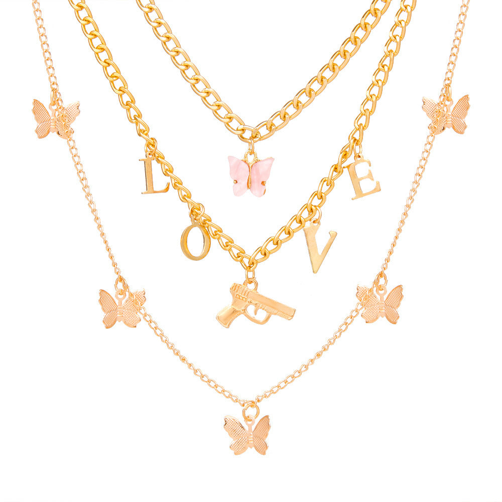 Collier chaîne papillon pour femme, ensemble de colliers à pendentifs multicouches pour femme
