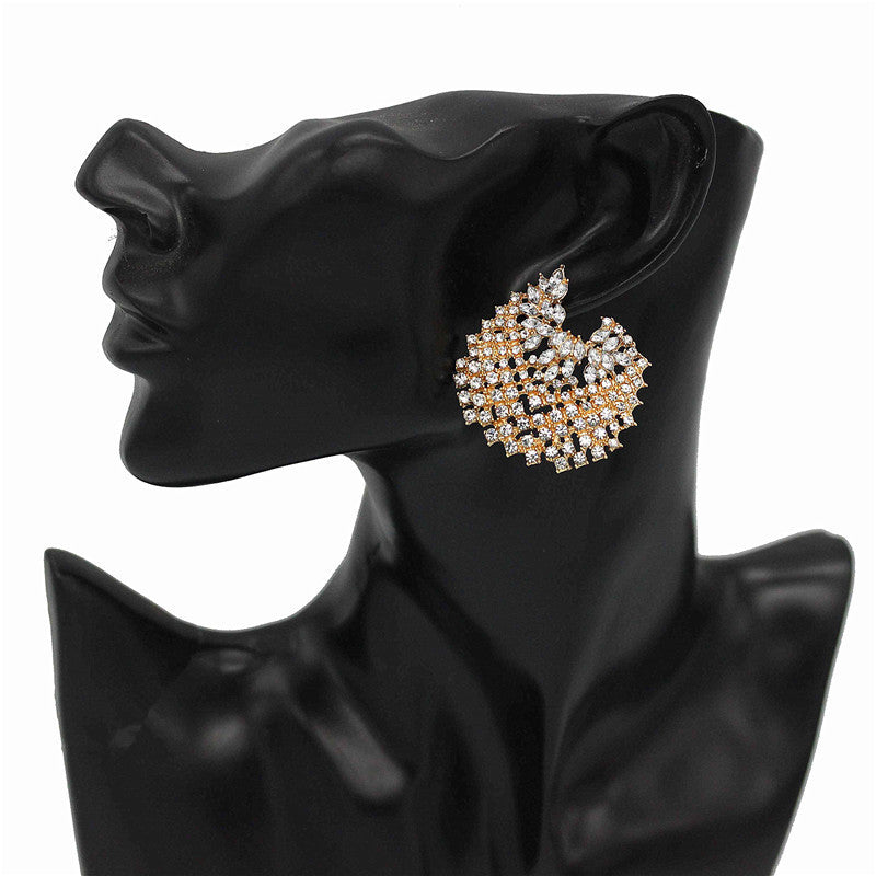 Fashion All-match Full Diamond Geometric Earrings Ring Set Women