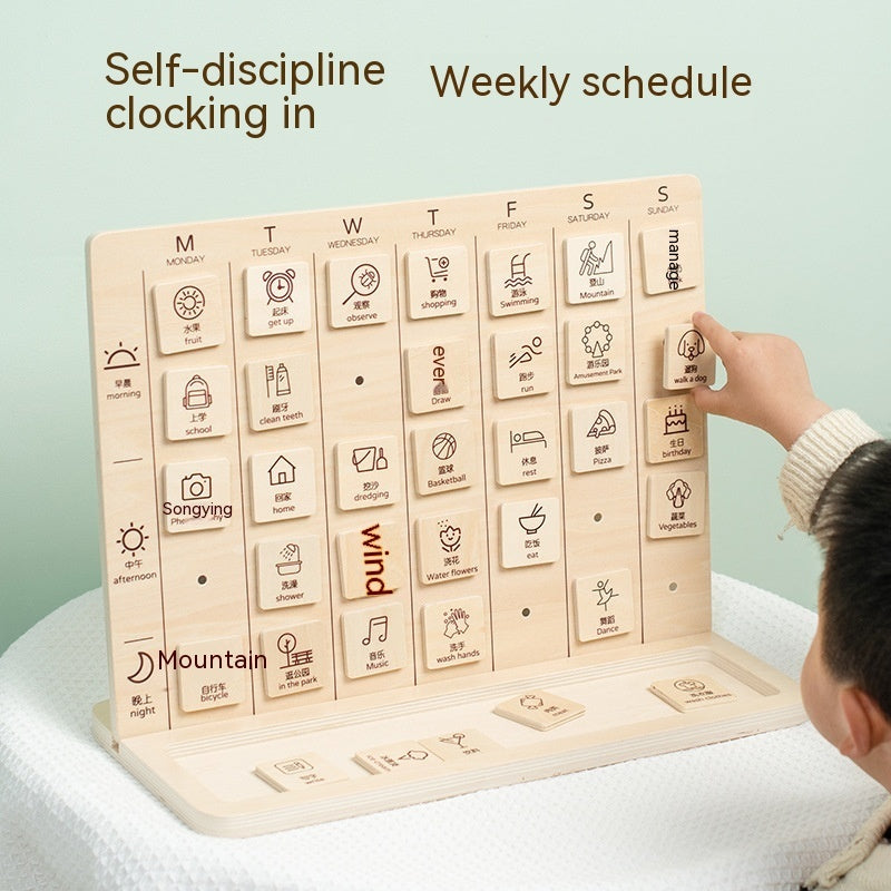Children's Wooden Punch Card Multipurpose Daily Weekly Planner