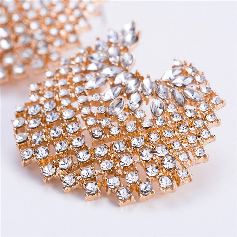 Fashion All-match Full Diamond Geometric Earrings Ring Set Women