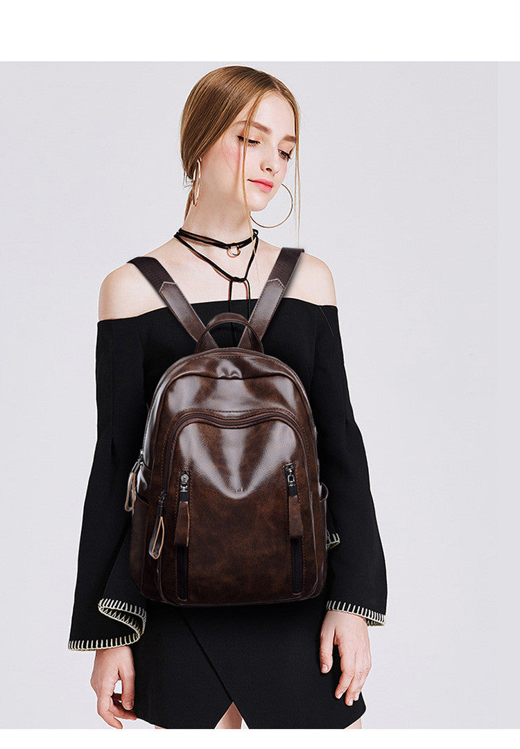 Soft Leather Fashion Ladies Backpack College Style