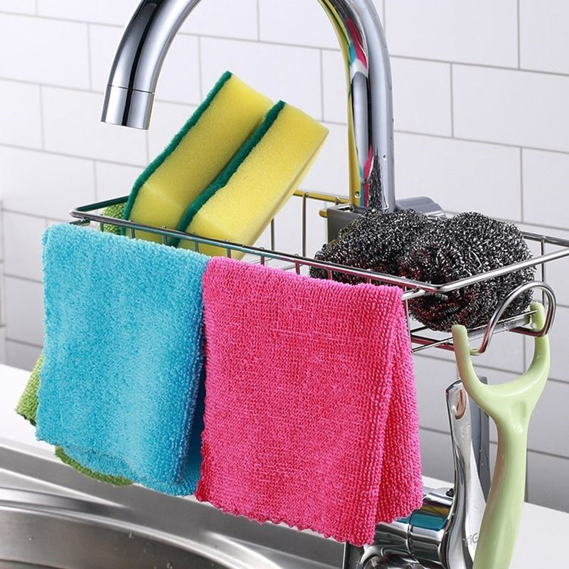 Égouttoir d'évier réglable, support de rangement pour éponge, support de robinet, égouttoir à savon, étagère, panier, organisateur, accessoires de cuisine et de salle de bain