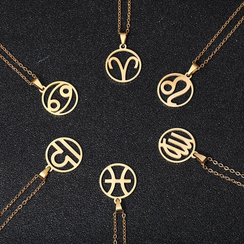 Collier en acier inoxydable plaqué sous vide avec 12 constellations