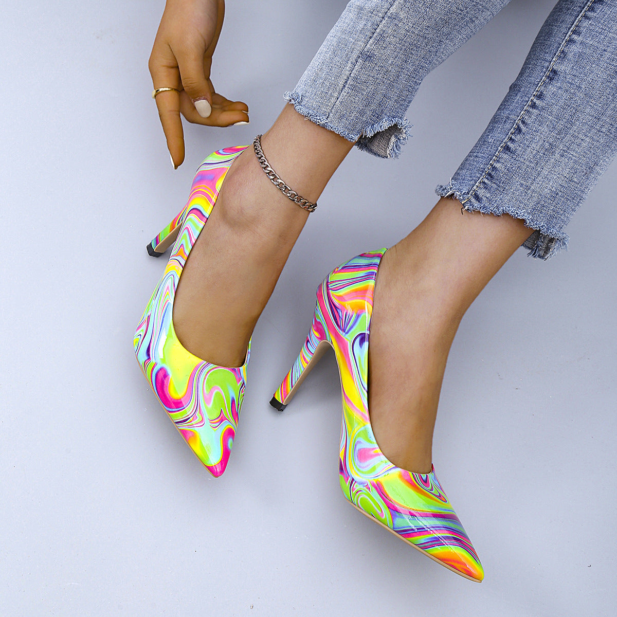 Fashion Pointed Toe Sexy Oil Painting Pattern High Heels