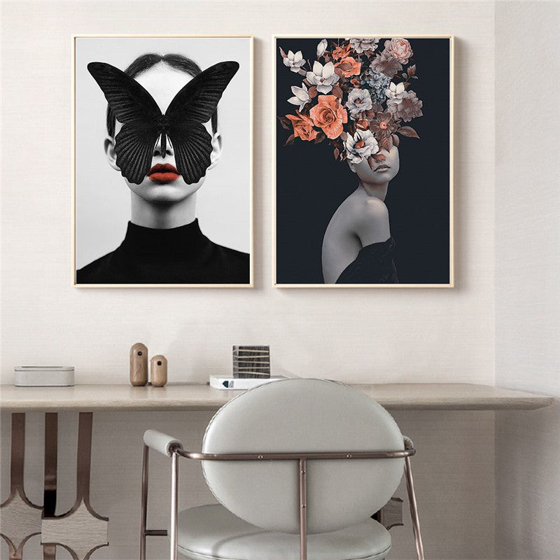 Peinture abstraite sur toile représentant un personnage floral, décoration de salon moderne