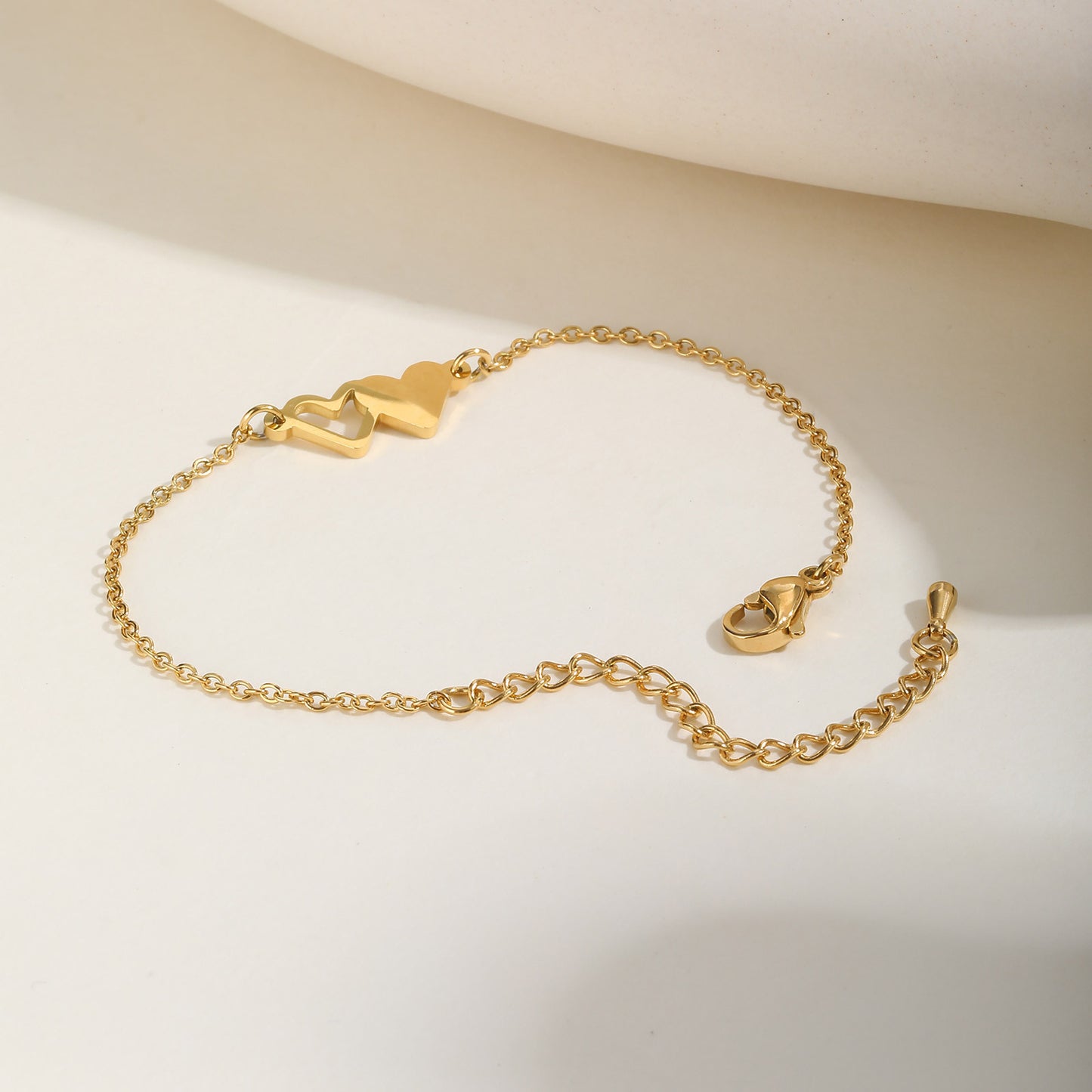 Stainless Steel Doppel Herz Bracelet Gold Women's