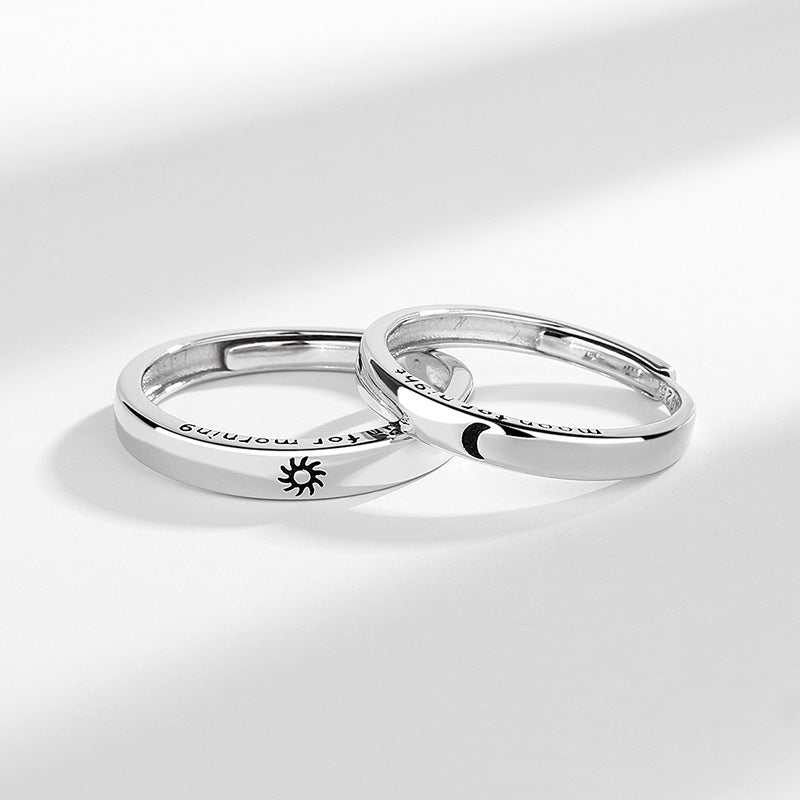 Men's And Women's Sterling Silver Sun Moon Star Couple Rings