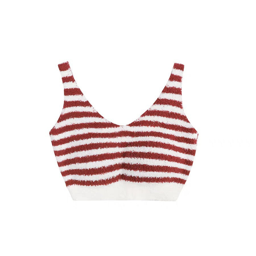 Gilet chaud à rayures contrastées pour femme