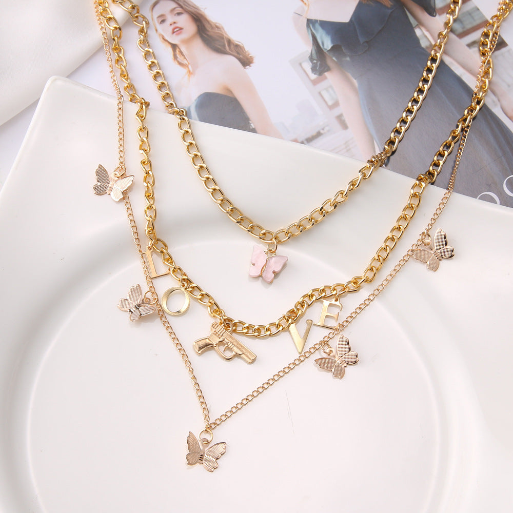 Collier chaîne papillon pour femme, ensemble de colliers à pendentifs multicouches pour femme