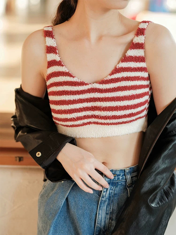 Gilet chaud à rayures contrastées pour femme