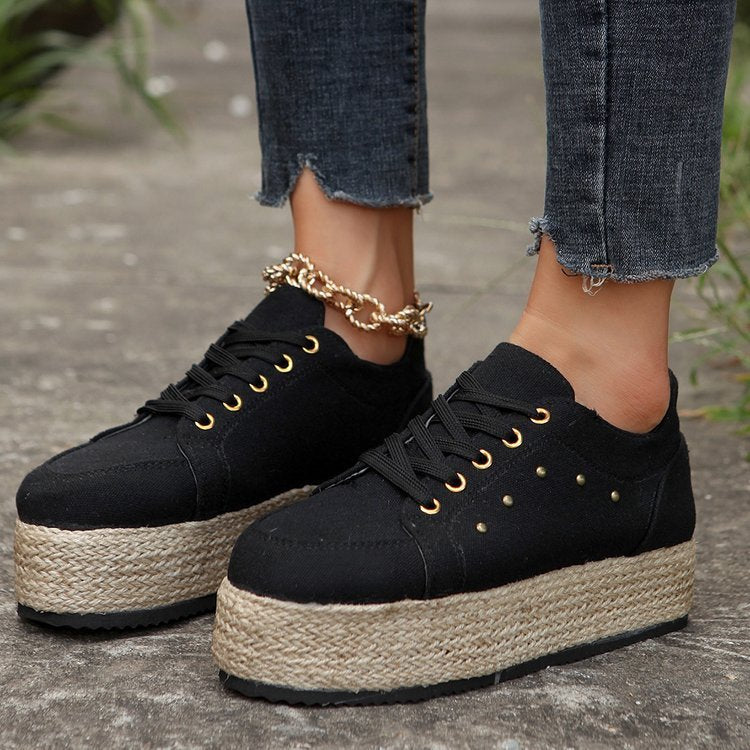 Chaussures à bout rond en tissu et caoutchouc, nouvelles chaussures européennes et américaines à lacets