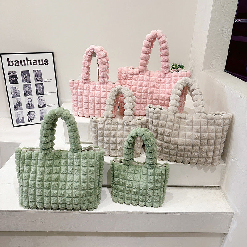 Sacs à main à carreaux, mode hiver, grande capacité, sac de shopping en peluche, style coréen, sacs fourre-tout de luxe personnalisés pour femmes
