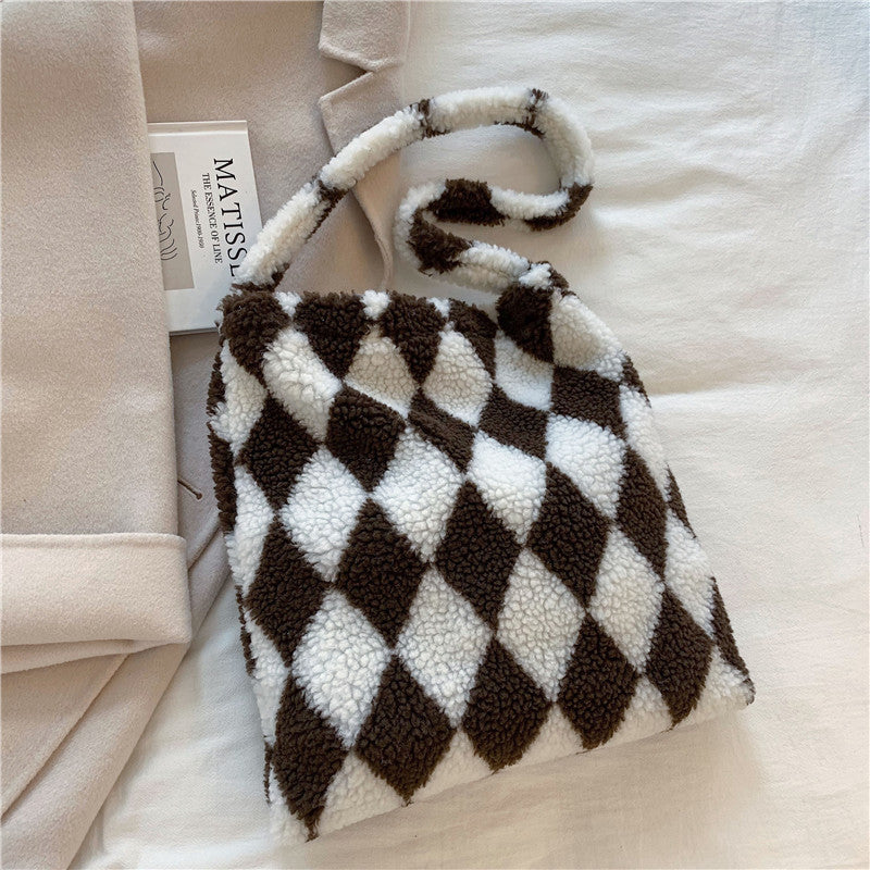 Sacs à bandoulière en peluche pour femmes, motif cœur d'amour, sacs de courses d'hiver