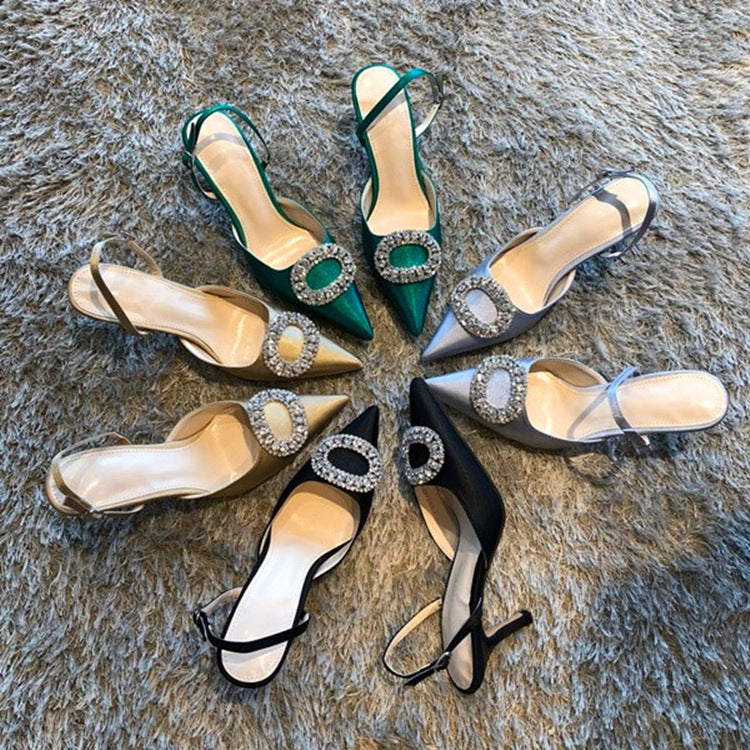 Escarpins élégants à talons hauts et strass pour femmes, chaussures de mariage, sandales de soirée à bride à boucle et cristal