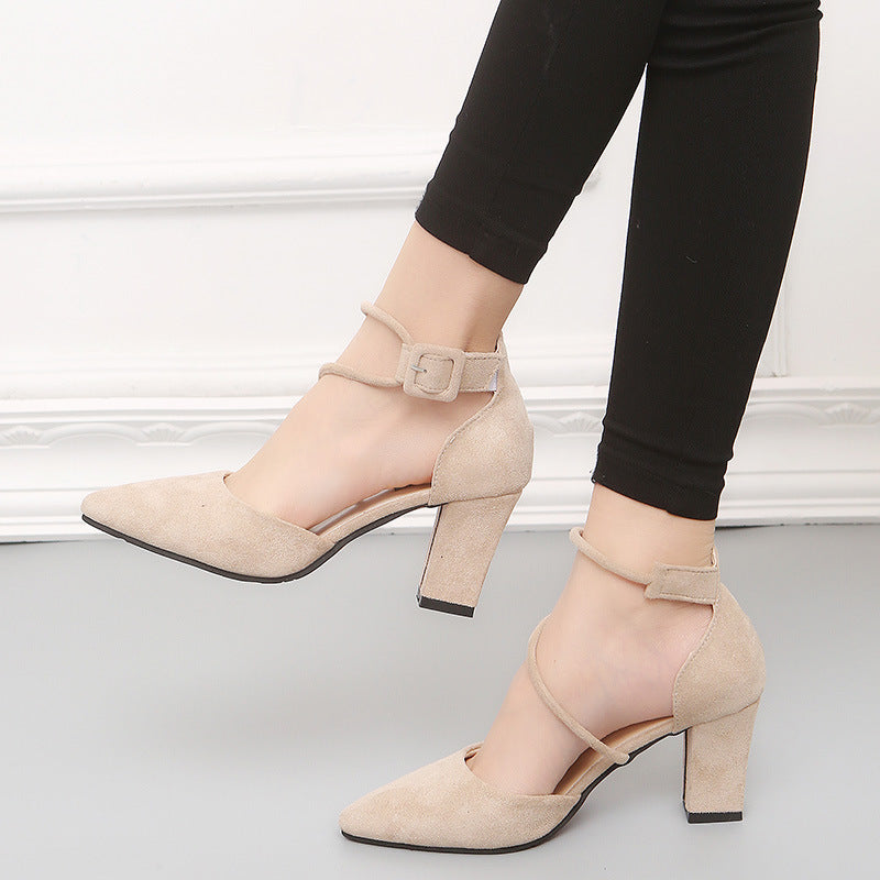 New European crude with suede shallow mouth foot ring Strap Ladies High Heels Sandals