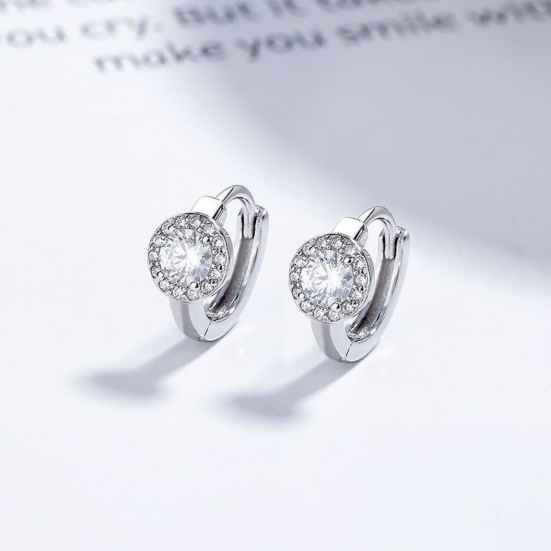 925 Sterling Silver Square Round Full Diamond Earrings Women