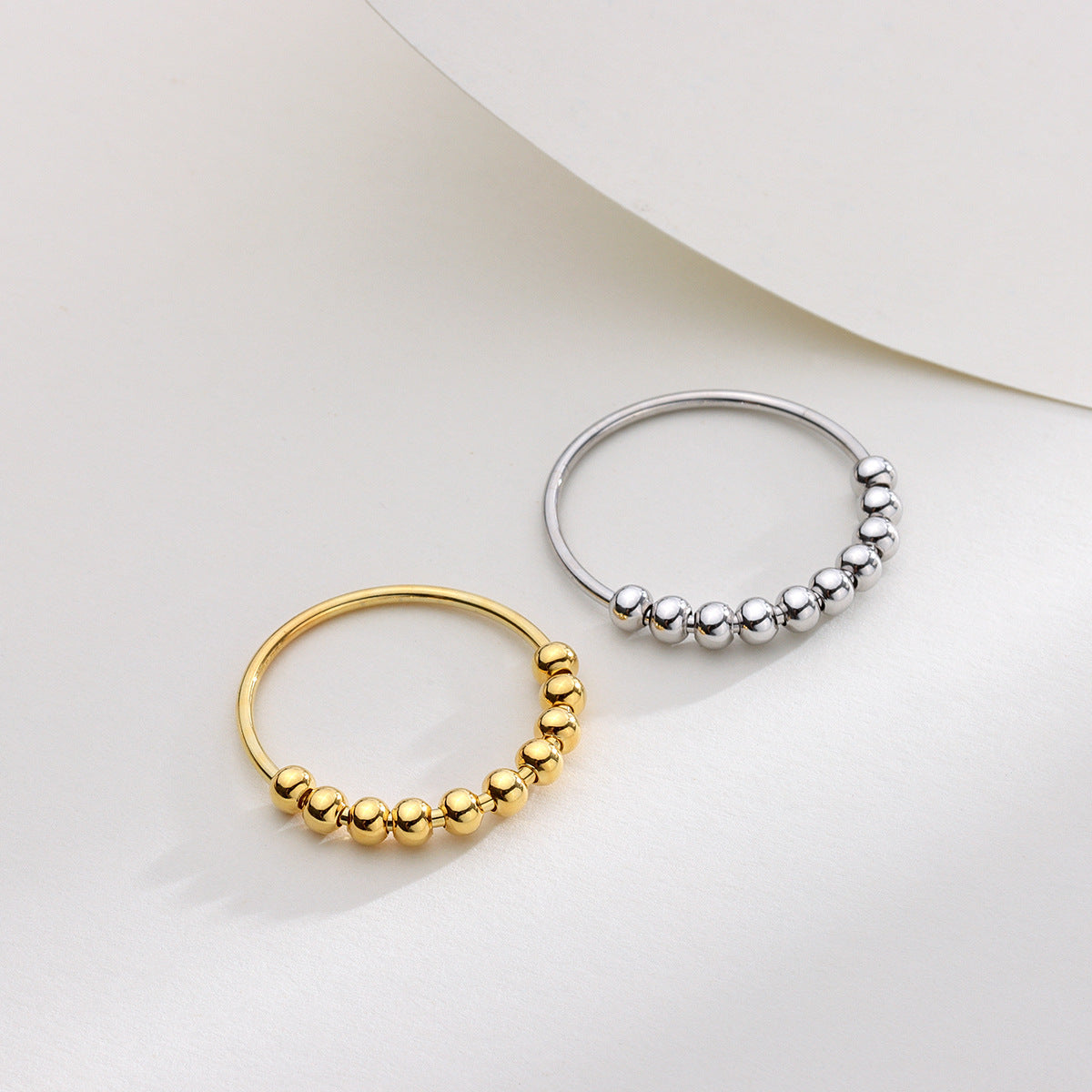 Bague porte-bonheur en argent sterling S925 avec dix perles pour soulager l'anxiété