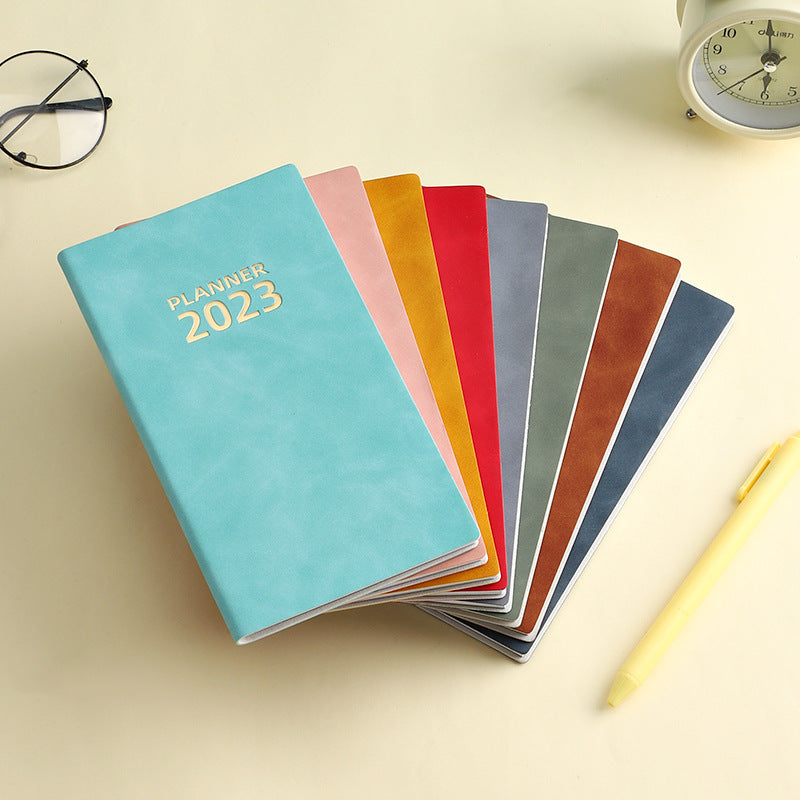 English Schedule Book 365 Days Time Management Daily Planner Leather Covered Notebook Efficiency Manual