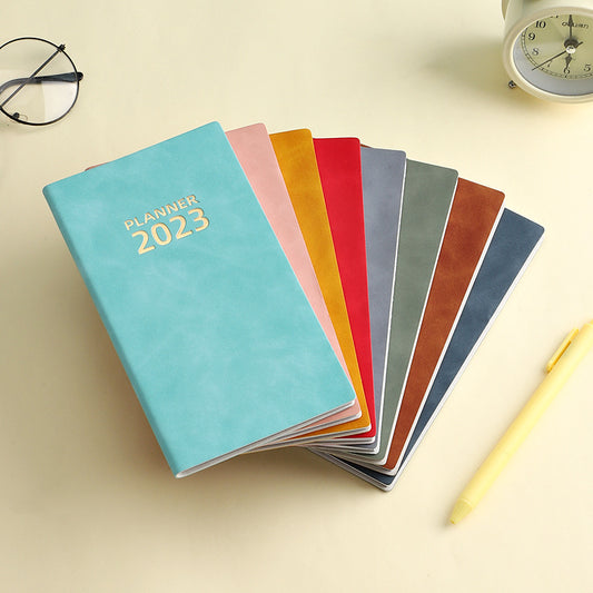 English Schedule Book 365 Days Time Management Daily Planner Leather Covered Notebook Efficiency Manual