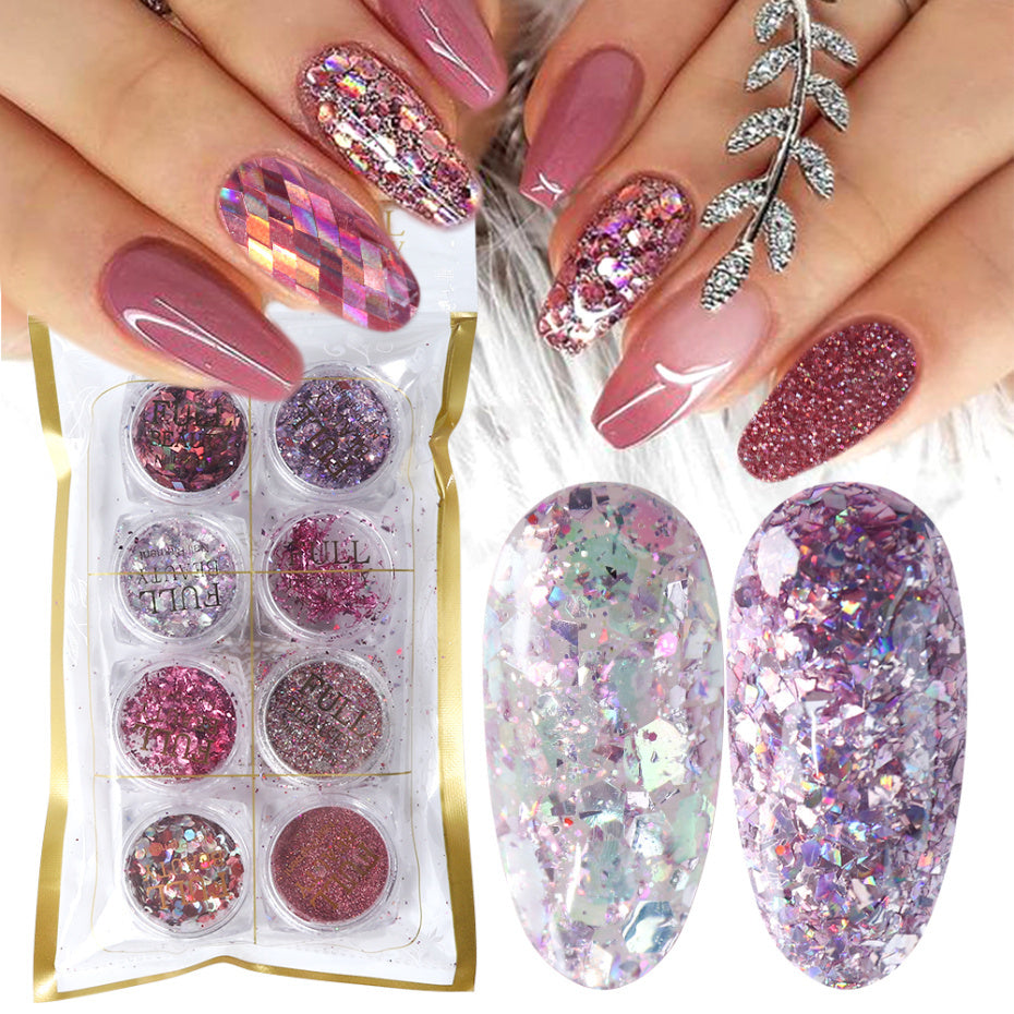Coffret de 8 boîtes de poudres pailletées pour nail art