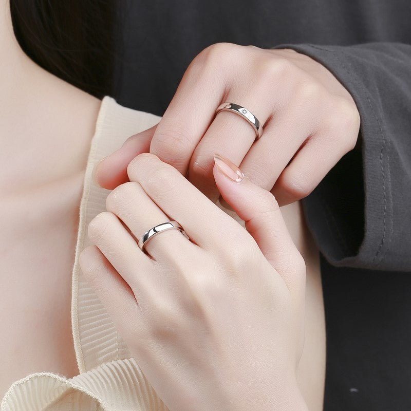 Men's And Women's Sterling Silver Sun Moon Star Couple Rings
