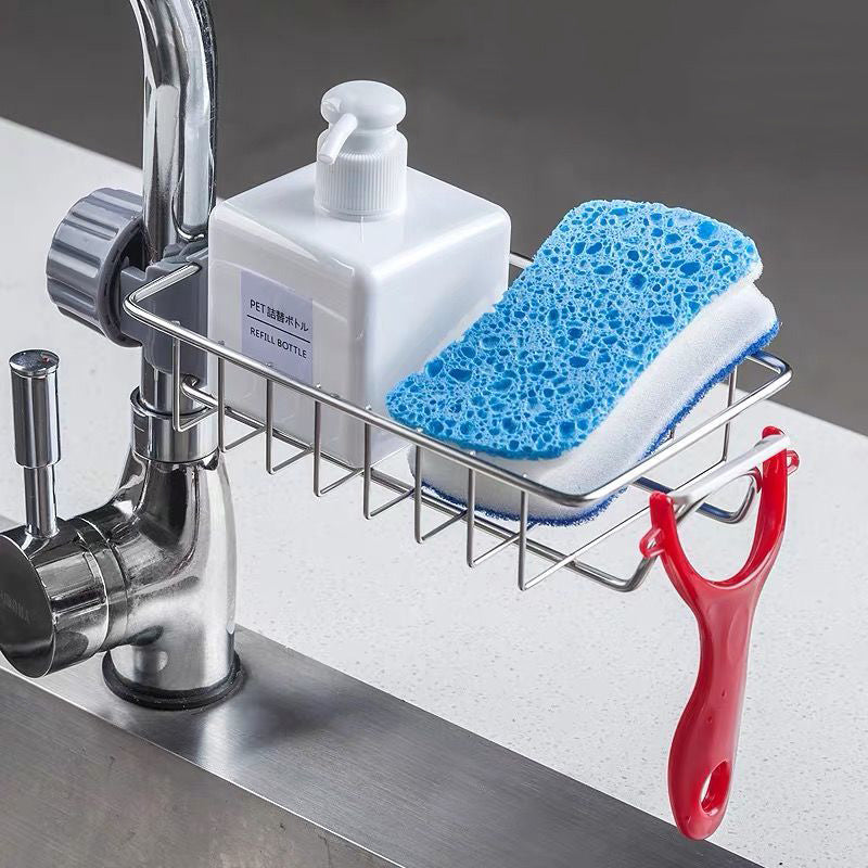 Égouttoir d'évier réglable, support de rangement pour éponge, support de robinet, égouttoir à savon, étagère, panier, organisateur, accessoires de cuisine et de salle de bain